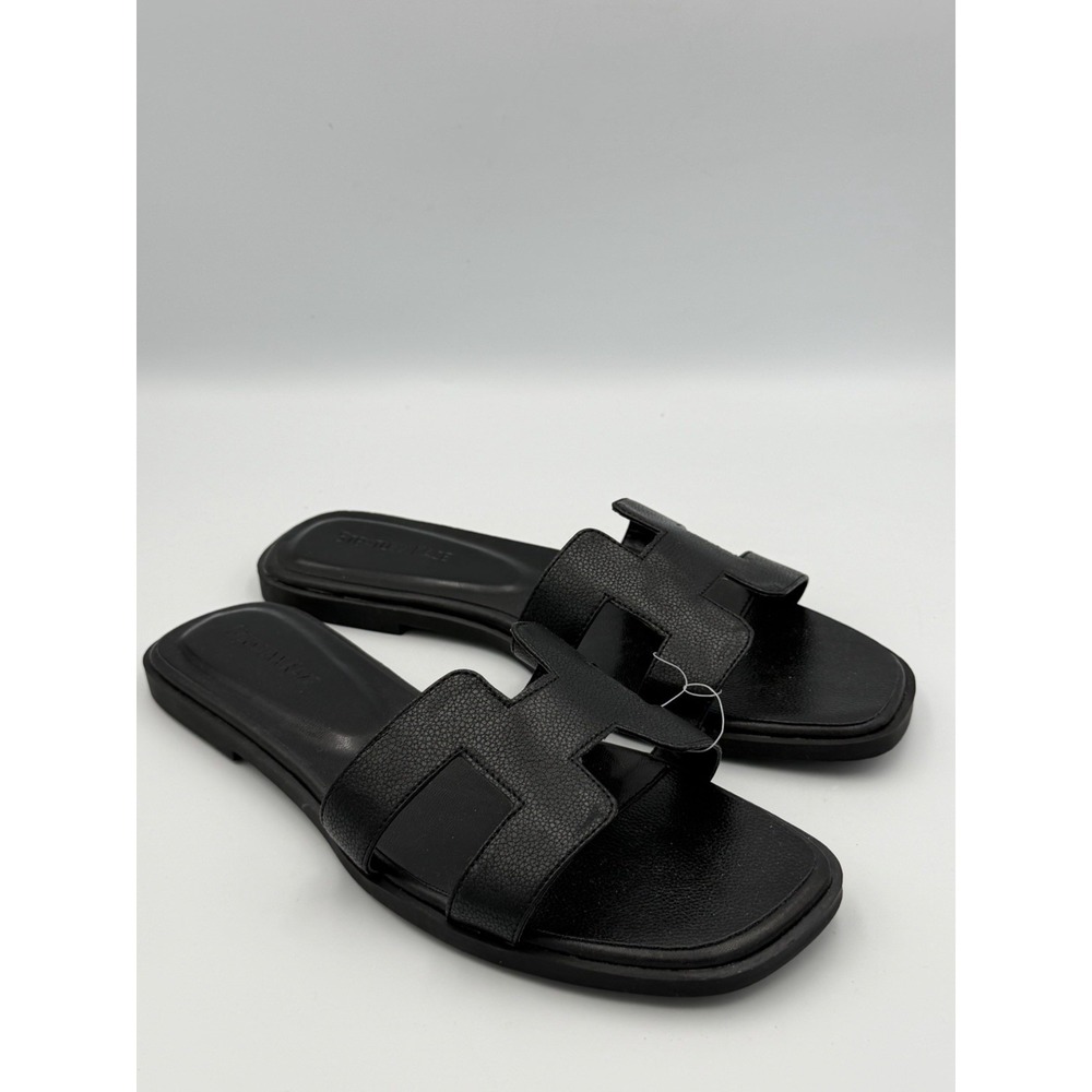 Stratuxx Kaze H Cut Slide Sandals Black Faux Leather Minimalist Flat 9